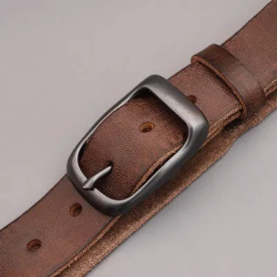 Genuine Leather Cowhide Pin Buckle Belt – Retro Versatile Men’s Alloy Waistband