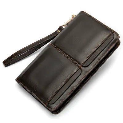 Cowhide Genuine Leather Business Clutch Wallet – Multi-Card Slot Retro Handheld Wallet