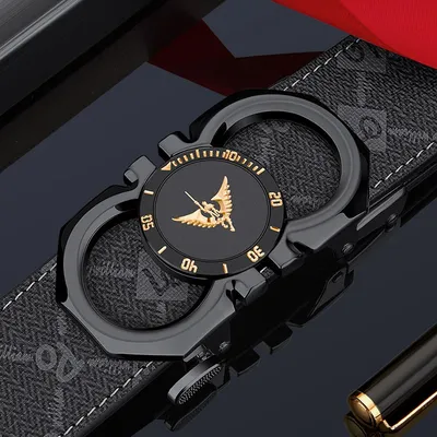 WILLIAMPOLO Men’s High-End Leather Belt – Automatic Alloy Buckle, Oxford Pattern Business Style