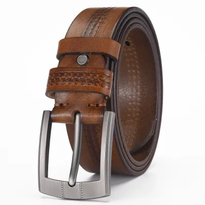 Genuine Leather Men’s Retro Belt – Cowhide Pin Buckle Alloy Classic Style