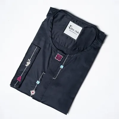 Exclusive Round Neck Panjabi -Black