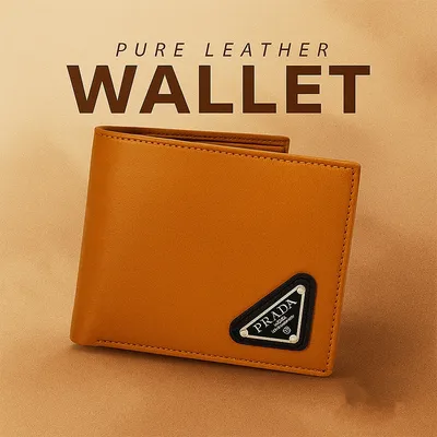 PRADA- BIFOLD MENS LEATHER WALLET- COGNAC