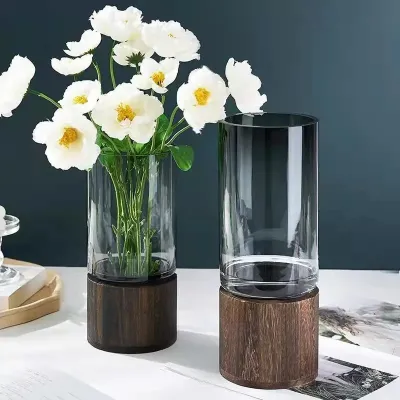 Glass Vase with Wooden Base