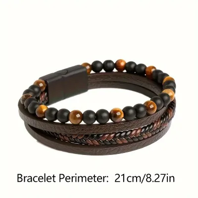Leather & Tiger Eye  Bracelet 