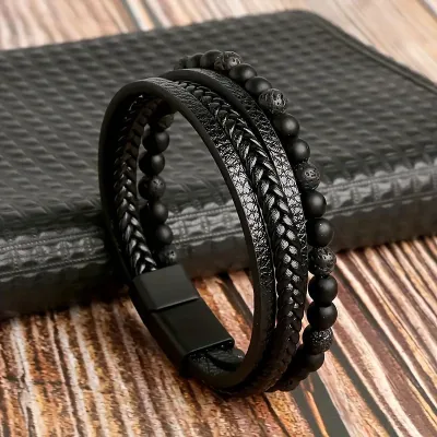 Leather & Tiger Eye  Bracelet 