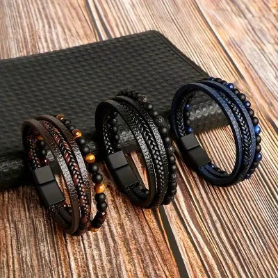 Leather & Tiger Eye  Bracelet 
