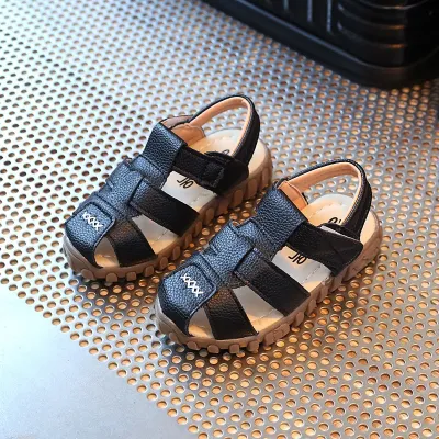 Korean Style Kids Leather Velcro Sandal