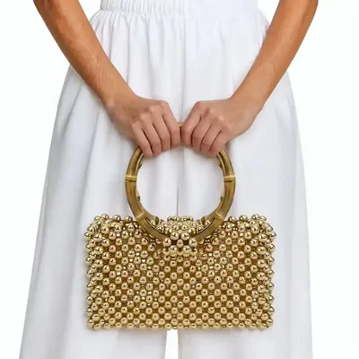 Acrylic Beads Gold Color Handbag