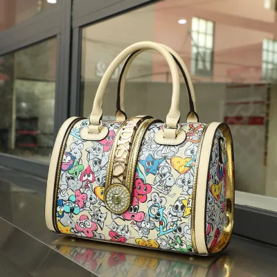 High-End Women’s Pillow Handbag | Large Capacity Top-Grade Letter Print PU Leather Bag