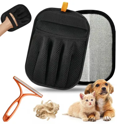 New Five Finger Pet Hair Remover Glove and Lint Scrapper Combo