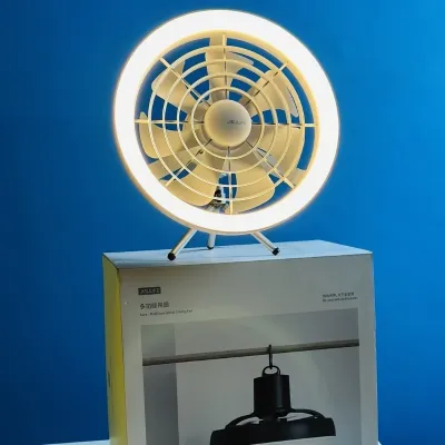 JISULIFE FA17 Rechargeable Fan with LED Ceiling Fan with Long Tripod Stand