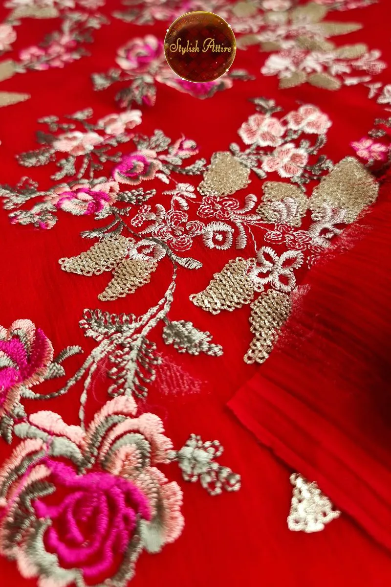 Pakistani Chiffon Unstitched 2Pcs _ Red 