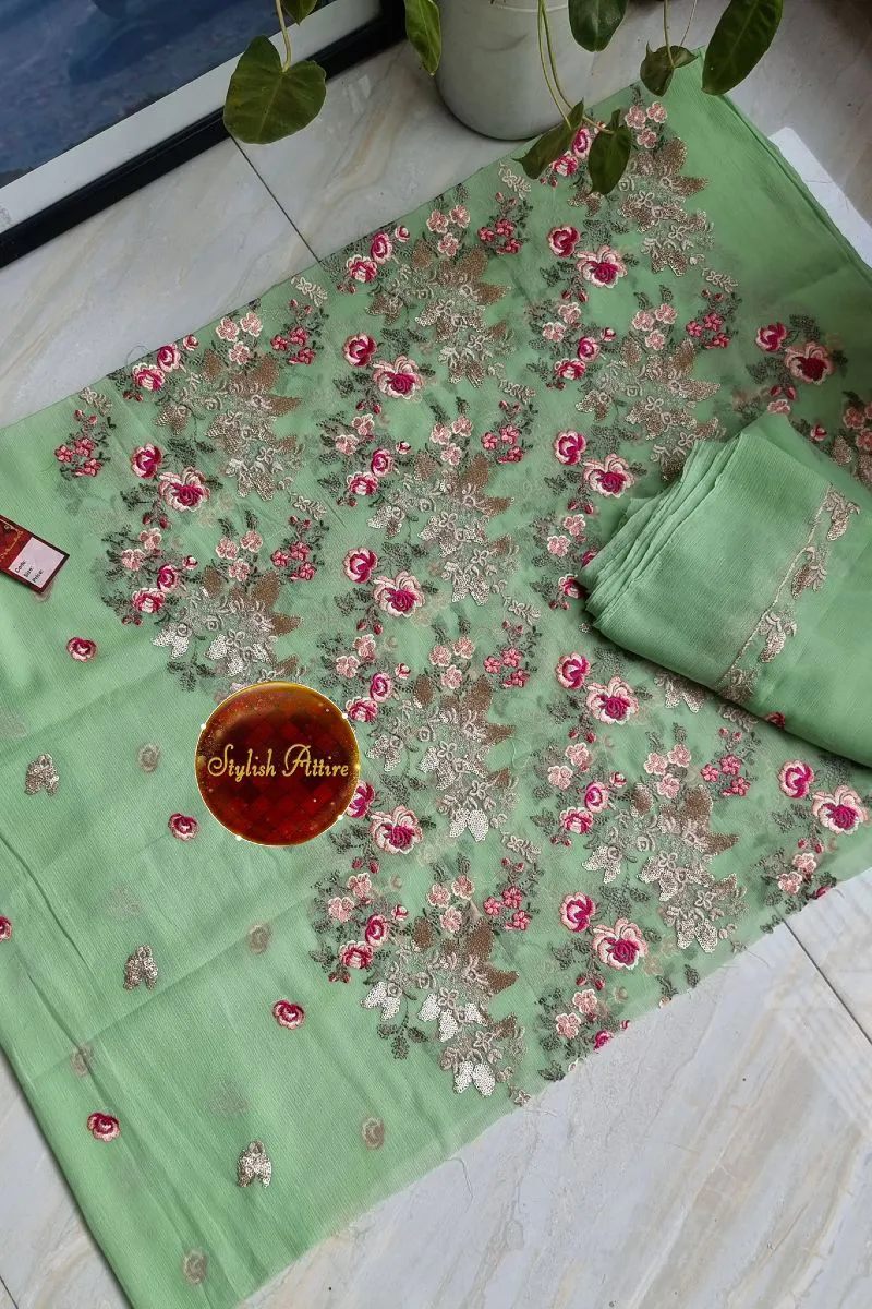 Pakistani Chiffon Unstitched 2Pcs_ Mint