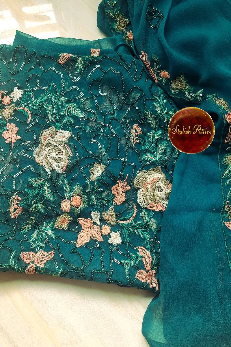 Pakistani Chiffon Unstitched 2Pcs _ Sea Green
