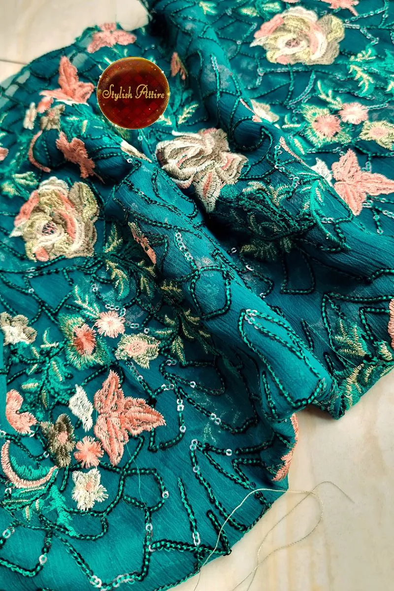 Pakistani Chiffon Unstitched 2Pcs _ Sea Green