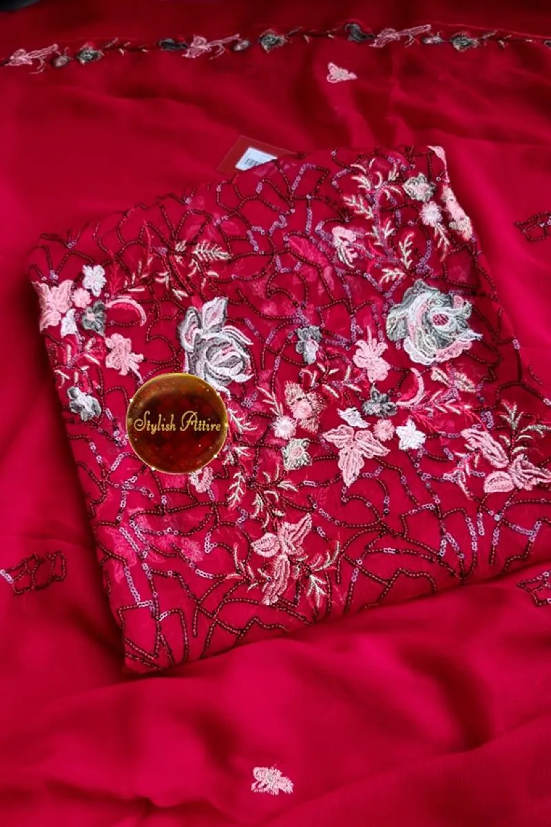 Pakistani Chiffon Unstitched 2Pcs_ Red