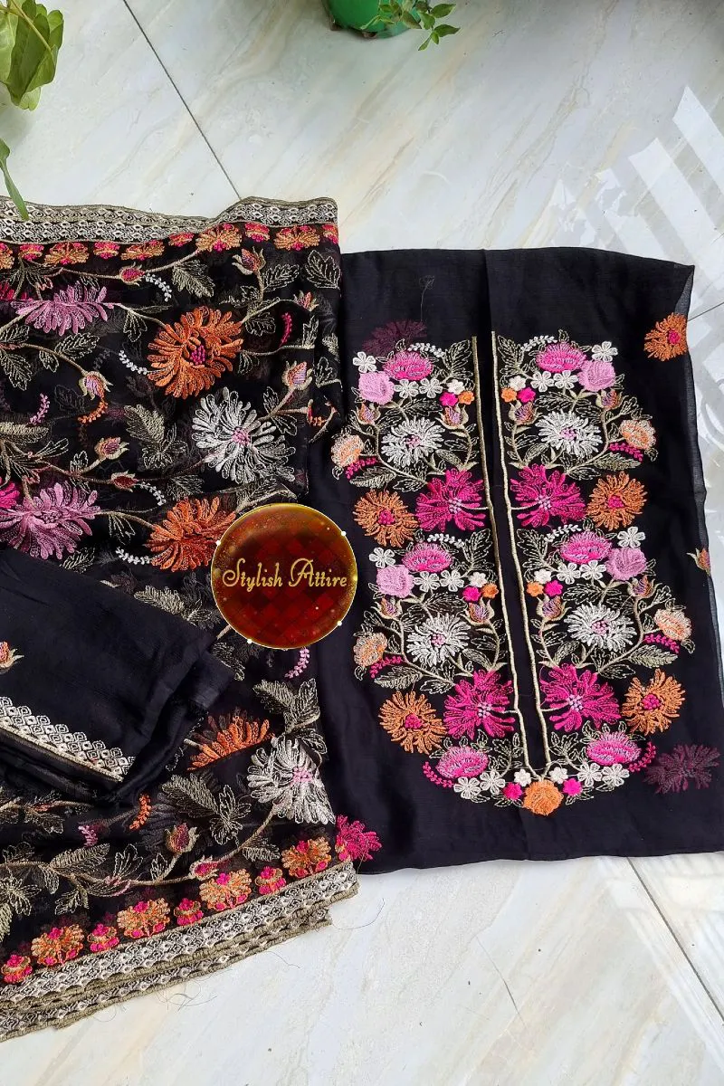 Pakistani Bareeza Unstitched Chiffon 2Pcs _BLACK