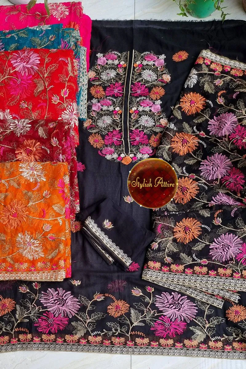 Pakistani Bareeza Unstitched Chiffon 2Pcs _BLACK