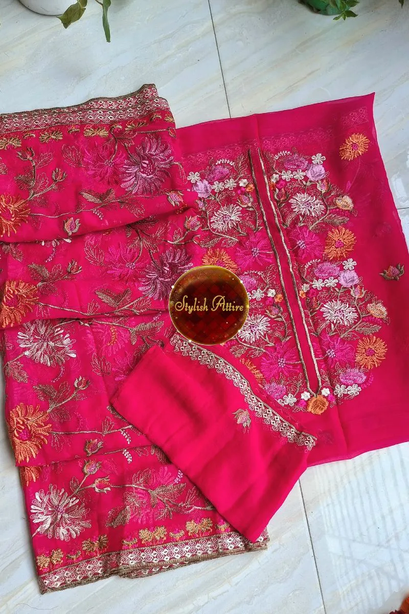 Pakistani Bareeza Unstitched Chiffon 2Pcs_PINK