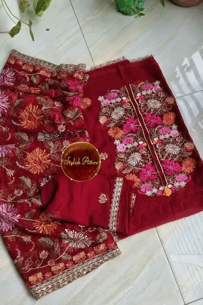 Pakistani Bareeza Unstitched Chiffon 2Pcs _ MAROON