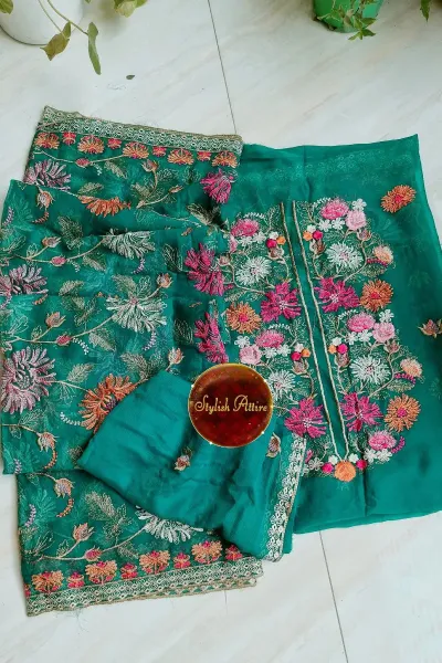 Pakistani Bareeza Unstitched Chiffon 2Pcs _ Sea Green
