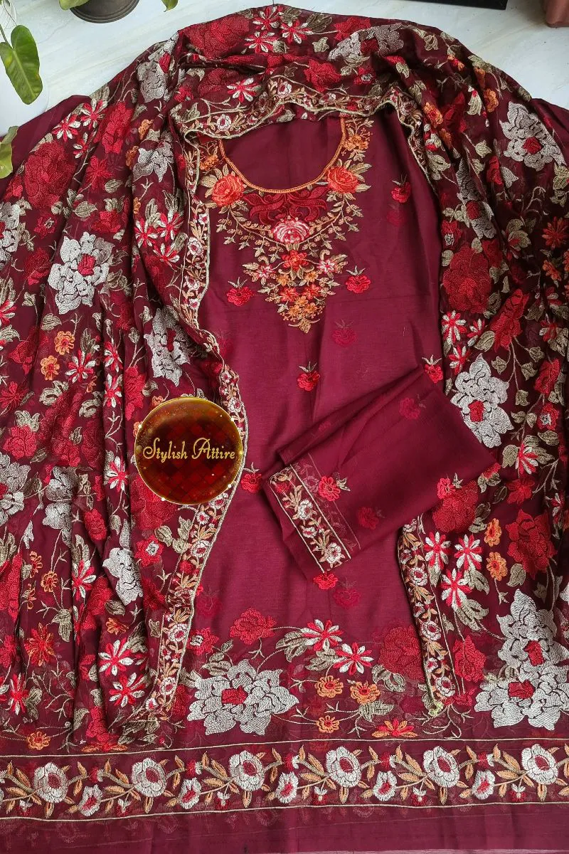 Pakistani Bareeza Unstitched Chiffon 2Pcs_Maroon