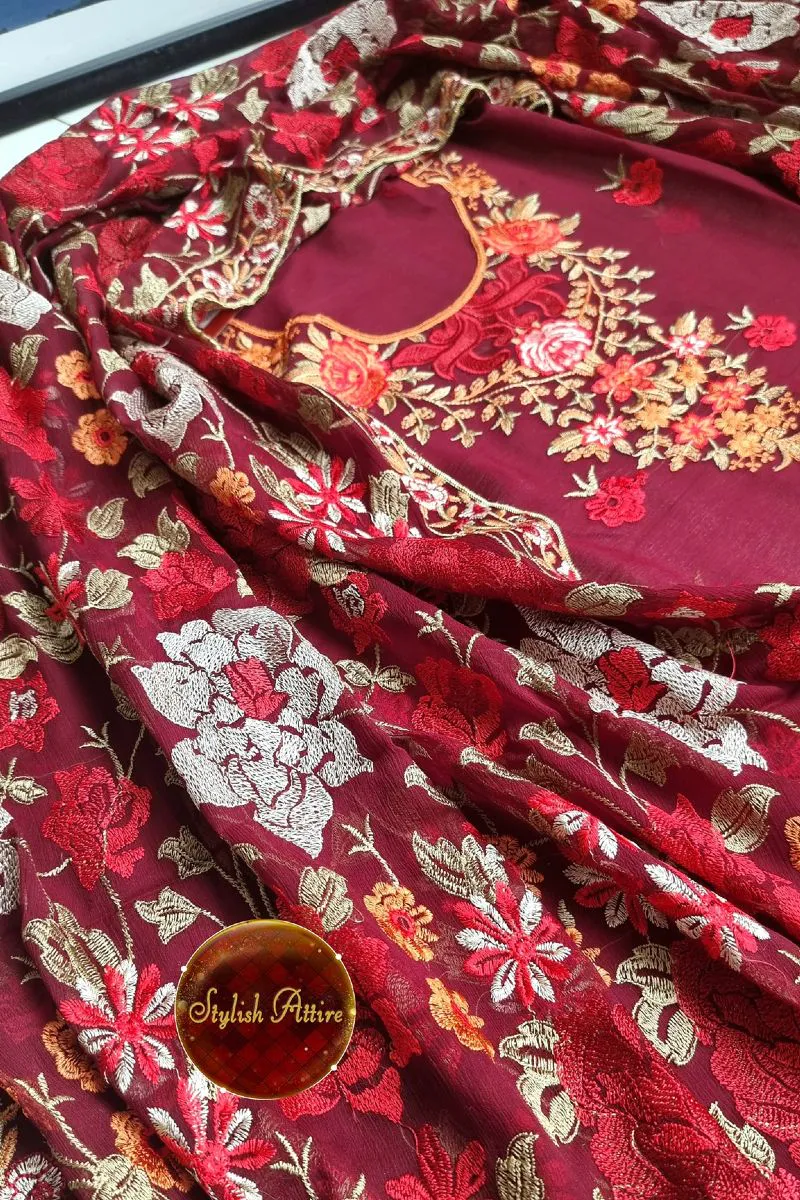 Pakistani Bareeza Unstitched Chiffon 2Pcs_Maroon