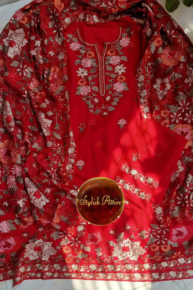 Pakistani Bareeza Unstitched Chiffon 2Pcs _ Red
