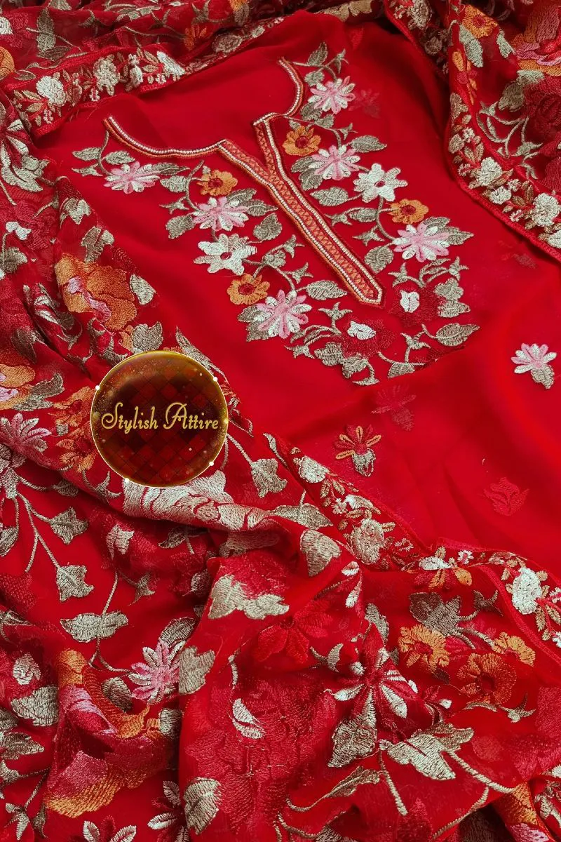 Pakistani Bareeza Unstitched Chiffon 2Pcs _ Red