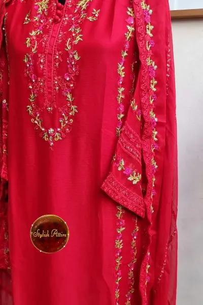 Pakistani Chiffon Stitched 2 Pcs_ Red