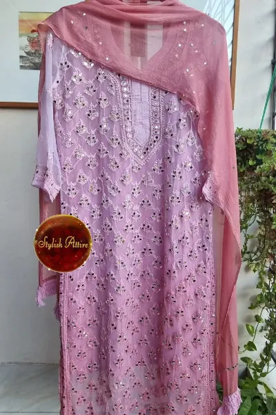 Original Lakhnawi Mirror Stitched 4pcs Set_Pink 