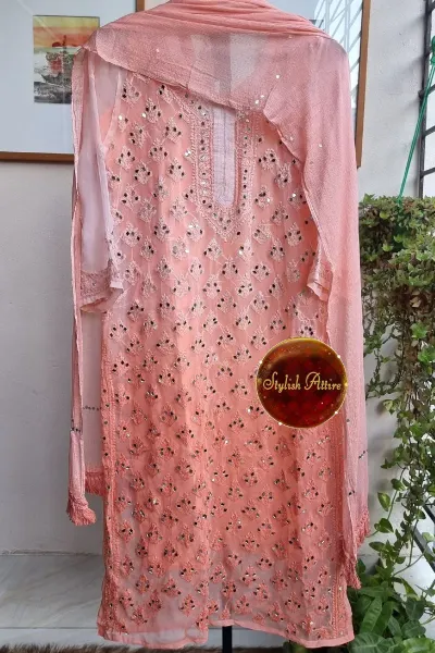 Original Lakhnawi Mirror Stitched 4pcs Set_Peach  