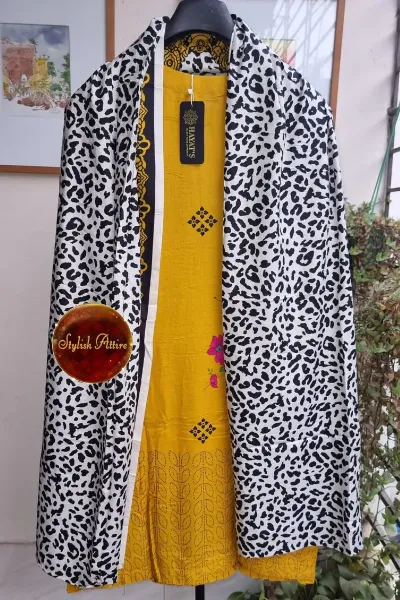 Pakistani Hayat's Luxury Linen Stitched 3pcs _ Mustard  Yellow 
