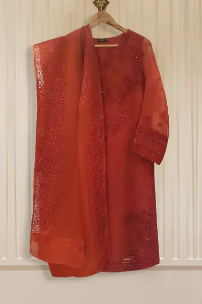 Original Agha Noor Organza 2pcs _ Rust