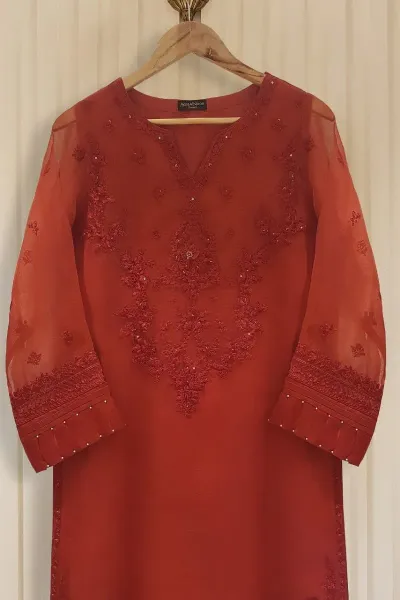 Original Agha Noor Organza 2pcs _ Rust
