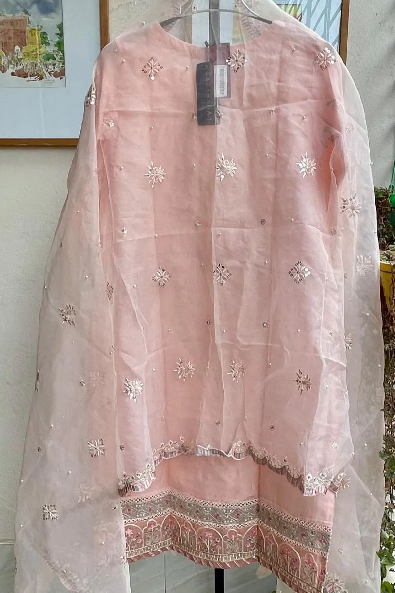 Pakistani Original Sadabahar Organza Stitched 2pcs _ Baby Pink 