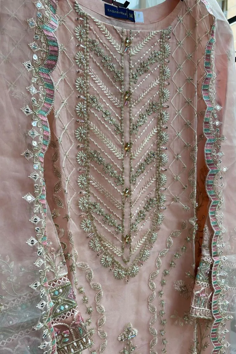 Pakistani Original Sadabahar Organza Stitched 2pcs _ Baby Pink 