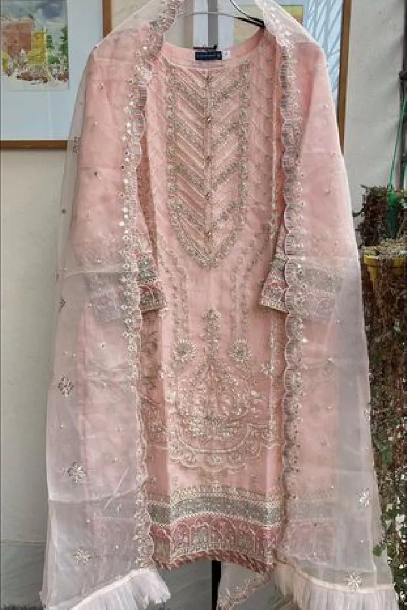 Pakistani Original Sadabahar Organza Stitched 2pcs _ Baby Pink 
