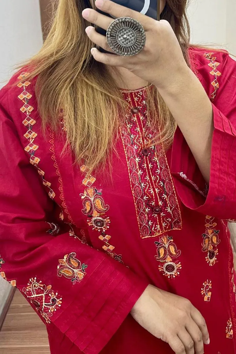 Pakistani Hayat's Stitched Cotton 2pcs _ Maroon