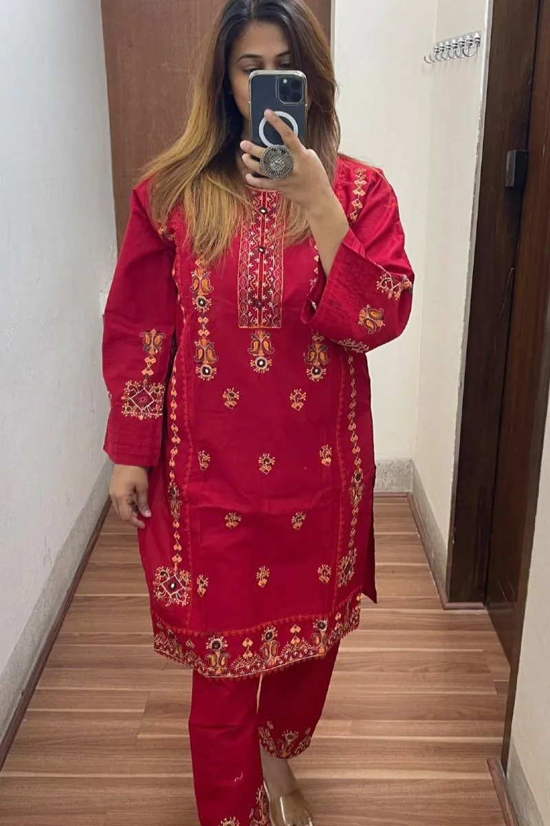 Pakistani Hayat's Stitched Cotton 2pcs _ Maroon