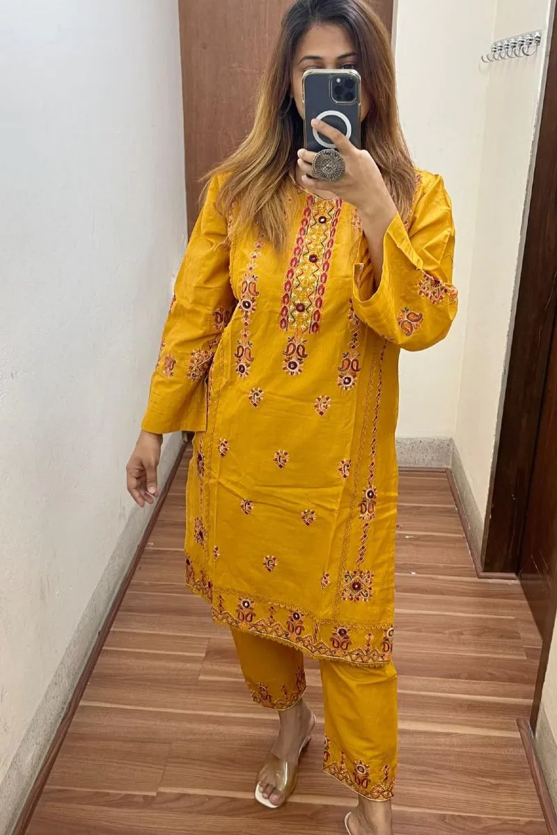 Pakistani Hayat's Stitched Cotton 2pcs _ Mustard 