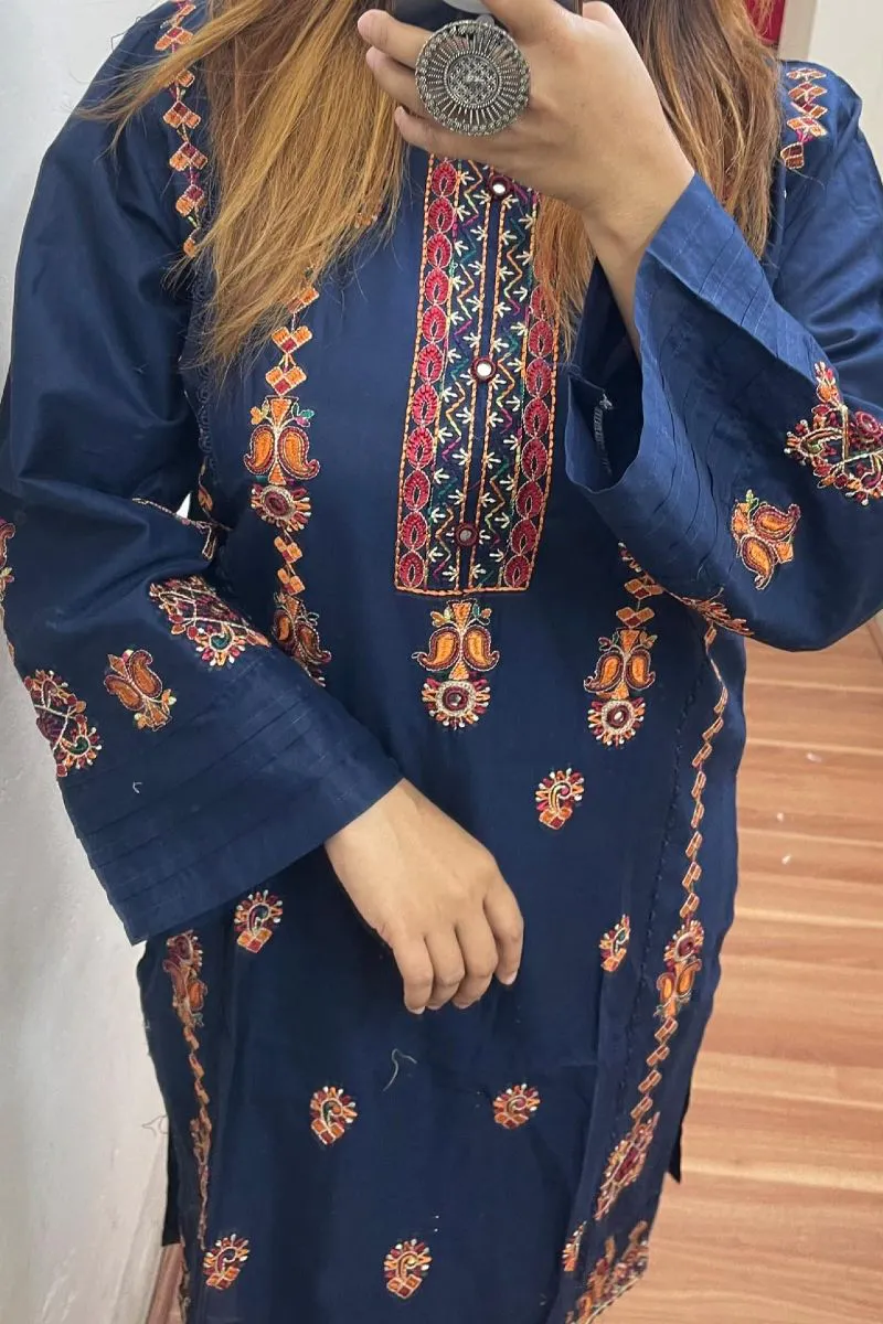 Pakistani Hayat's Stitched Cotton 2pcs _ Navy Blue 