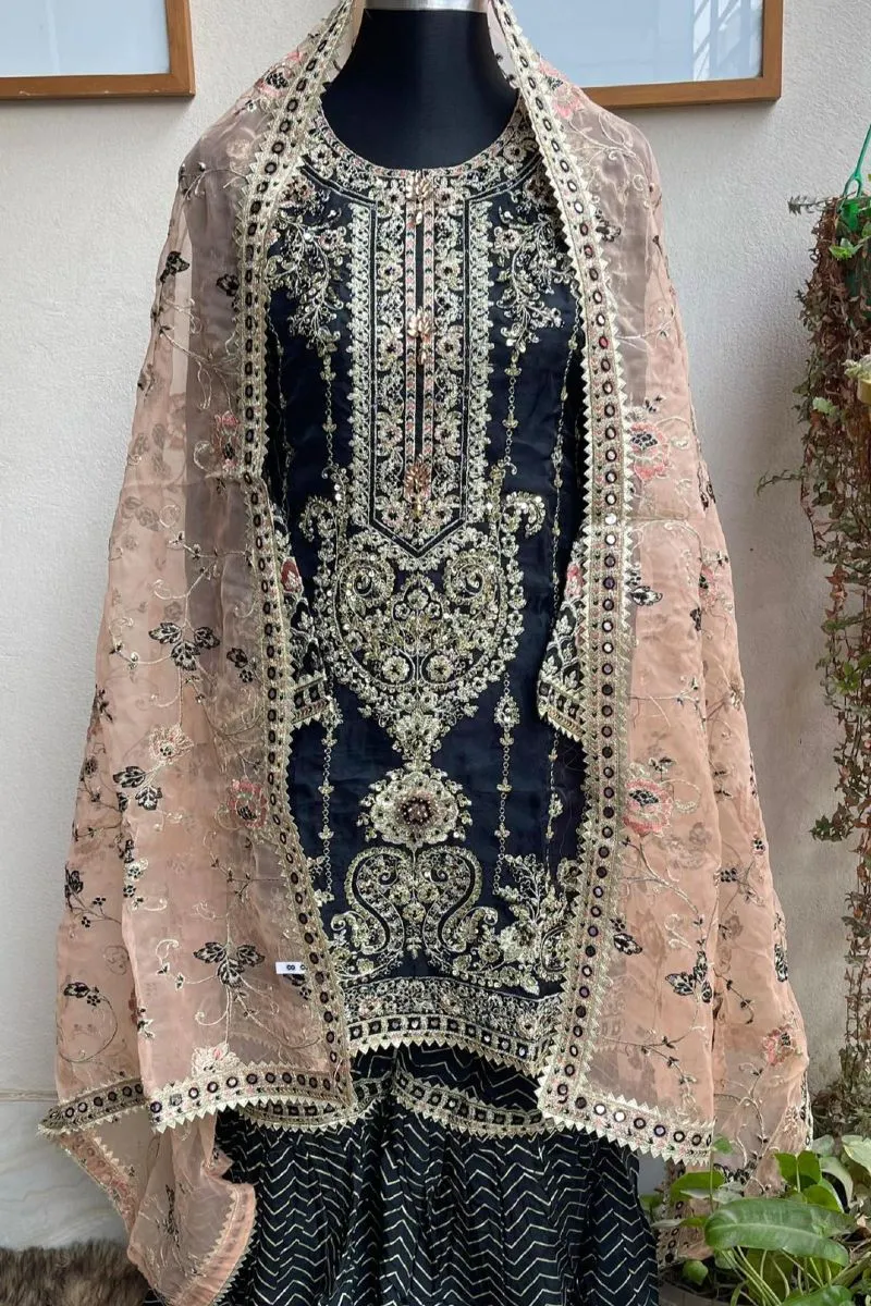 Pakistani Hayat's Stitched Organza 3pcs _ Black