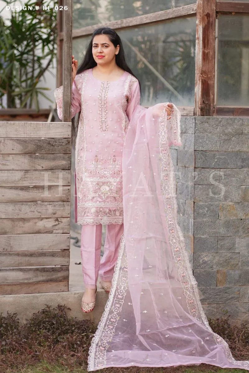 Pakistani Hayat's Stitched Organza 3pcs _ Pink