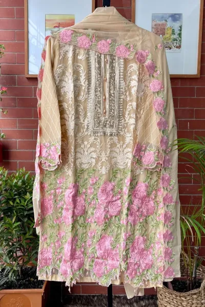 Pakistani Chiffon Stitched 2 Pcs _ Golden Beige 