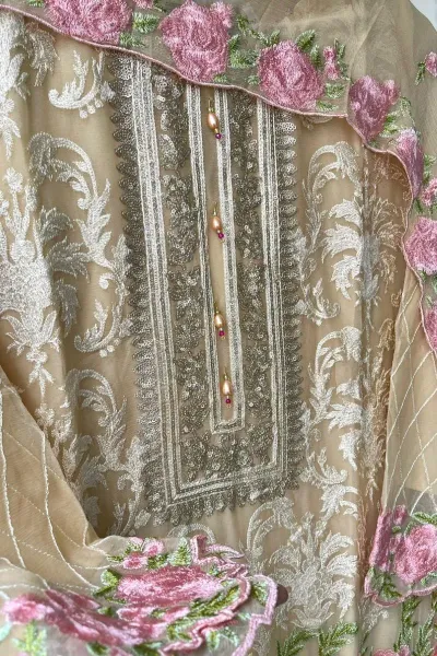 Pakistani Chiffon Stitched 2 Pcs _ Golden Beige 