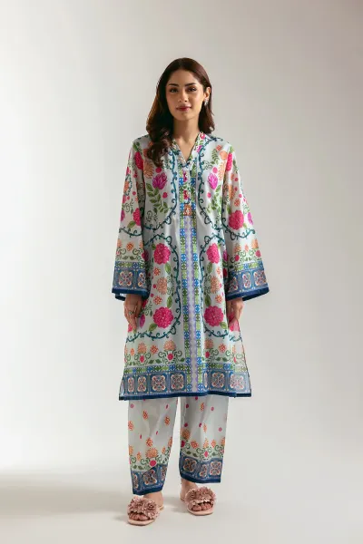 Original Pakistani ETHNC Cotton Embroidered Stitched 2Pcs_Ligth Mint