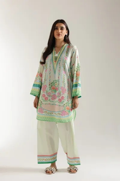 Original Pakistani ETHNC Cotton PRINTED SUIT  2Pcs_Pale Yellow