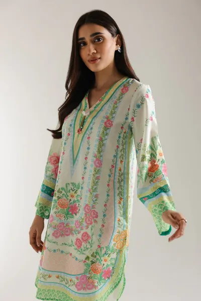 Original Pakistani ETHNC Cotton PRINTED SUIT  2Pcs_Pale Yellow