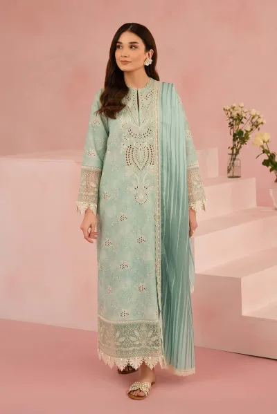Pakistani Afrozeh Leonora The Folral Charm Lawn Unstitched 3pcs_Apple Green